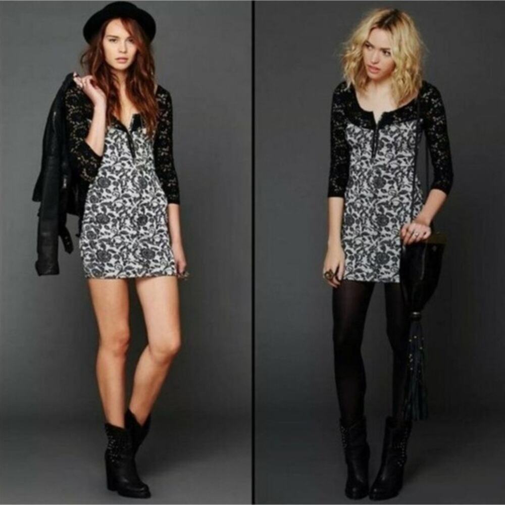 Free People Love You to Pieces Dress Lace Bodycon Floral Grunge Dark Size Large
